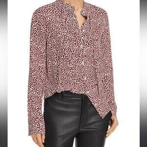 Anine Bing Holly Heart-Print Silk Blouse Size XS
